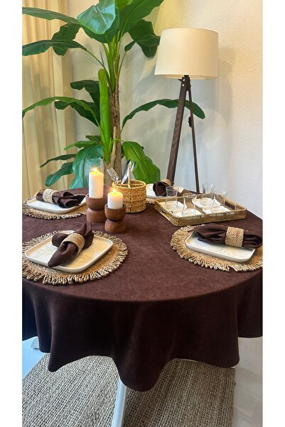 Decamor home Velvet Textured, Stain-Resistant, Bitter Brown Round Tablecloth (Napkin Not Included)