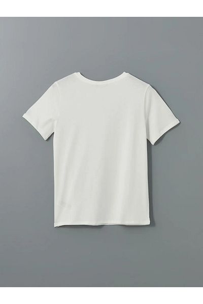 LC Waikiki Γυναικείο μπλουζάκι LCW Comfort White Crew Neck Stone
