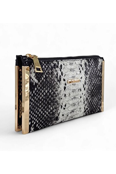 Evident Siyah Yılan Desenli Küçük Porföy & Kadın El Çantası (19 X 11)