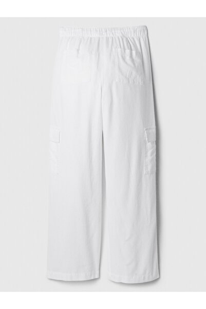 GAP Kadın Beyaz Keten Karışımlı Wide-Leg Kargo Pull-On Pantolon