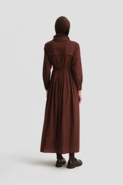 Armine Red Brown Cotton Dress 24K9903 - Cross Belt