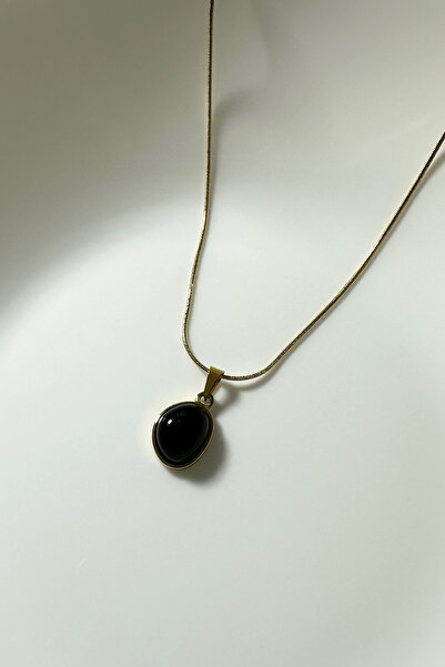 DELEIZA ACCESSORY Çelik Vintage Gold Siyah Taşlı Kolye