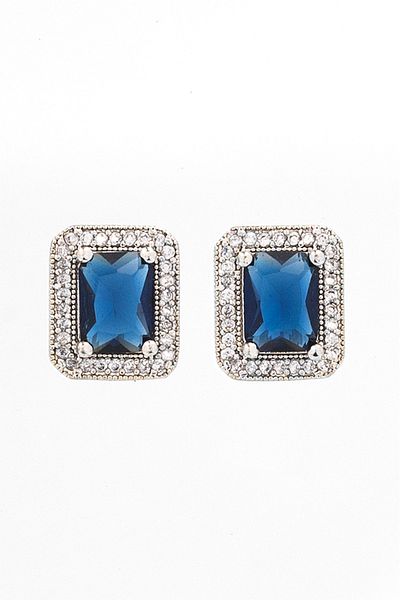 Bijuty Blue Stone Square Earrings with Zircon Stones