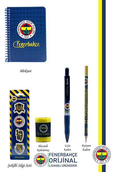 Fenerbahçe Original Licensed Pencil Sharpener Notepad Eraser Gift Set
