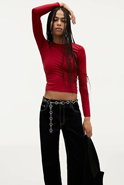 DANZY Polyemid Fabric Women's Bady Crew Neck Soft Textured Fabric Long Sleeve Belt Top Body