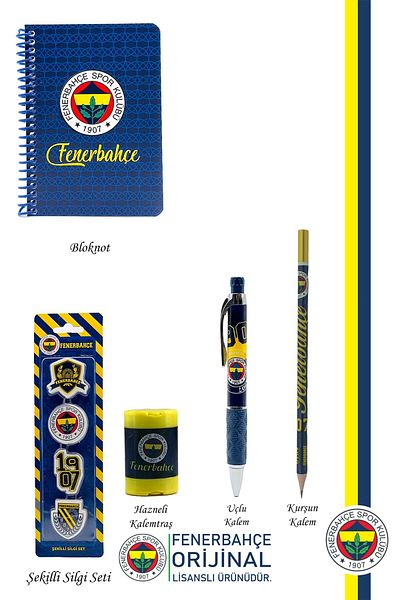 Fenerbahçe Original Licensed Pencil Pencil Sharpener Notepad Eraser Set