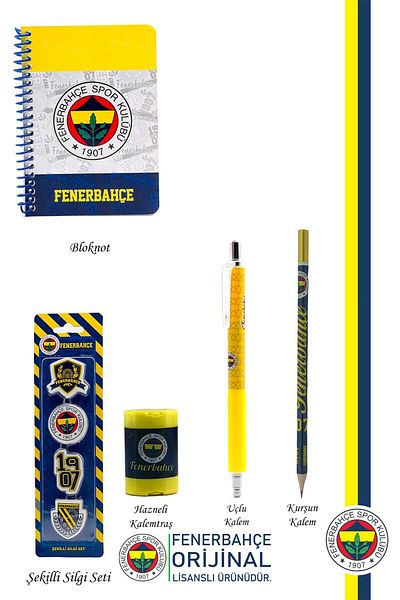 Fenerbahçe Original Licensed Pencil Sharpener Notepad Eraser Gift Set
