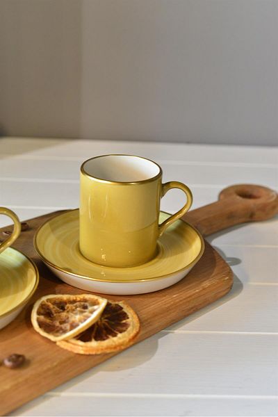 şirin eşyalarım Yellow 2-Person Porcelain Turkish Coffee Cup Set