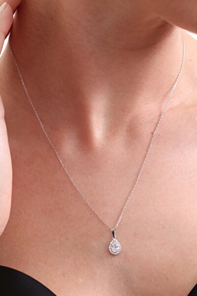 jingle bells Damla Zirkon Taşlı 925 Ayar Gümüş Kolye Rodyum