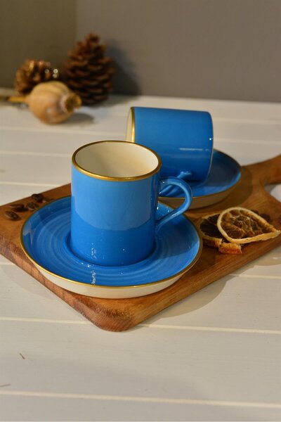 şirin eşyalarım Sky Blue 2 Kişilik Porselen Türk Kahvesi Fincan Takımı