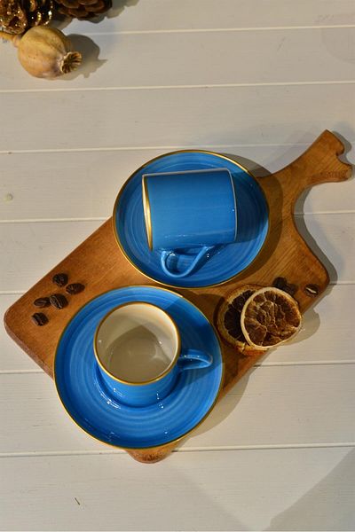şirin eşyalarım Sky Blue 2-Person Porcelain Turkish Coffee Cup Set