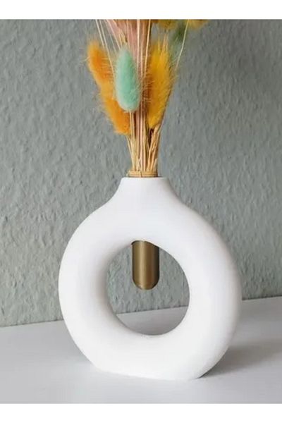 3D Brothers Modern Circular Vase with Hollow Detailing Fuzzy Skin
