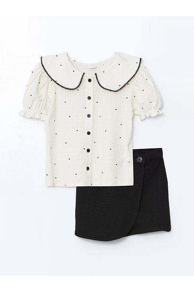 LC Waikiki طقم قميص وسروال قصير للفتيات من Ecru Baby Collar