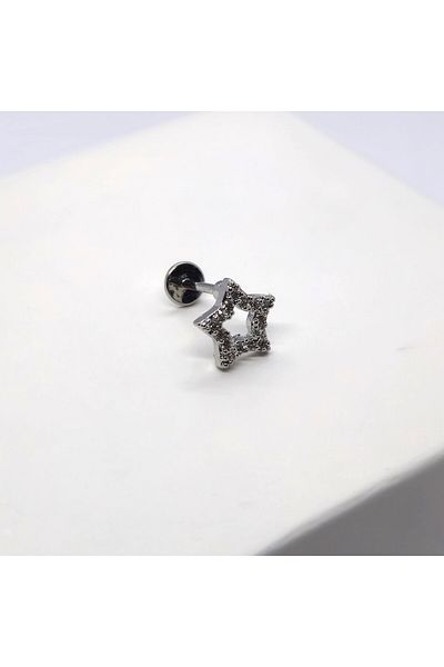 Set Stainless Steel Zircon Stone''Star'' Tragus Earrings (Width: 8 mm Length: 8 mm Bar: 8 mm)