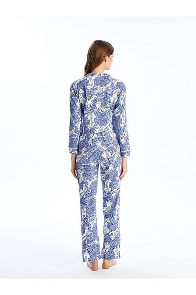 LC Waikiki Set de pijamale de damă cu guler de cămașă liliac cu model zebră