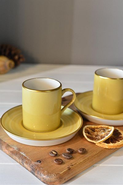 şirin eşyalarım Yellow 2-Person Porcelain Turkish Coffee Cup Set