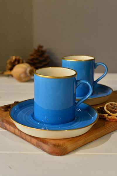 şirin eşyalarım Sky Blue 2-Person Porcelain Turkish Coffee Cup Set