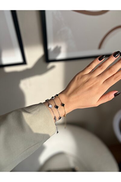 SHINELUC Çelik | GOLD SIYAH Mini yonca bileklik