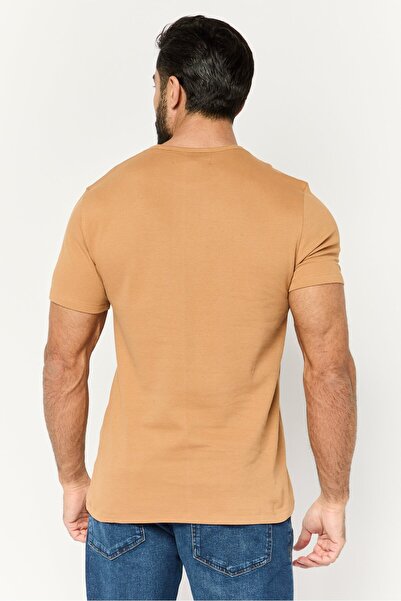 French Connection Men Crew Neck Short Sleeve Textured T-Shirt, Brown