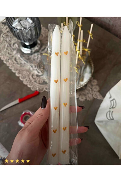 AMBER HOME Kalp Desenli Şamdan Mumu 2li Set