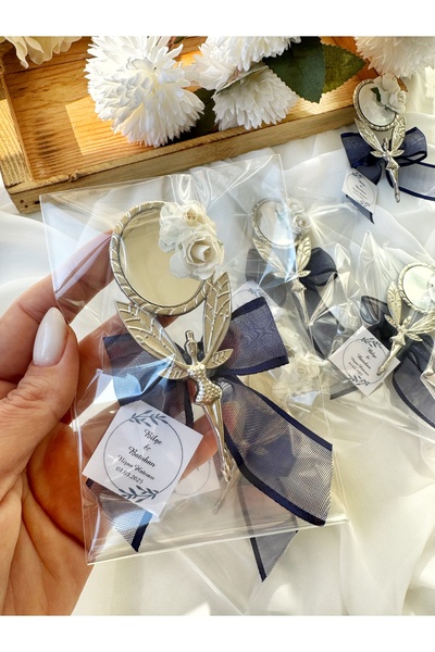 Gami Handmade Lacivert Kurdelalı Melek Ayna Magnet Söz, Nişan, Düğün, Nikah, Mevlüt Hediyelik - 20 Adet