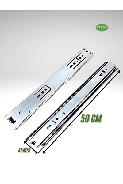 ÇİTAŞ 50 CM BİLYELİ TELESKOPİK STOPERLİ-FRENLİ ÇEKMECE RAYI (4.5 CM GENİŞLİK)