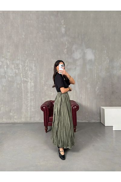 CELT Fusta Maxi Green Crinkle - Pliată șifonată