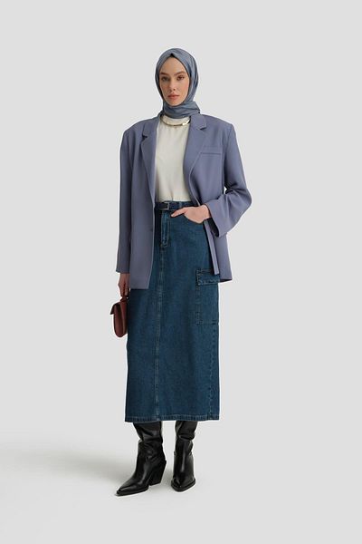 Armine Jachetă Blazer Gri Albastru - Două Nasturi, Model 24kh5731