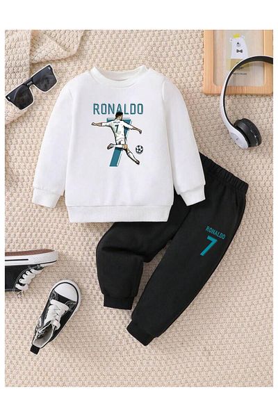 Massgai Unisex Kids Ronaldo 7 Μπλε εμπριμέ ειδική φόρμα αθλητικής φόρμας από βαμβακερό λαιμόκοψη