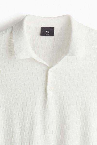 H&M Slim Fit Textured-knit polo shirt