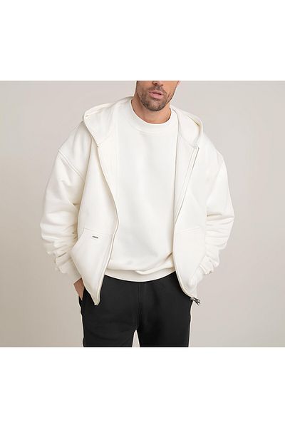 CDA White Zippered Kangaroo Pocket Sweatshirt