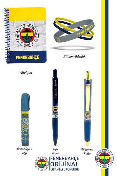 Fenerbahçe Original Licensed Premium Pen Bracelet Notepad Eraser Gift Set