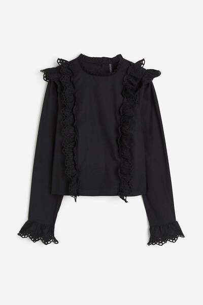H&M Broderie anglaise-detail ruffled blouse