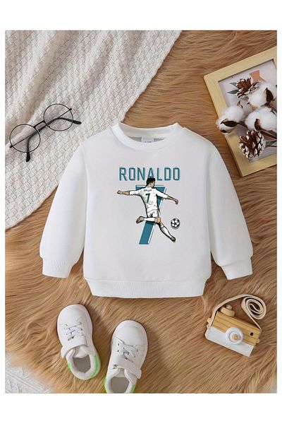 Massgai Unisex Παιδικό Μπλε εμπριμέ φούτερ με λαιμόκοψη από βαμβάκι