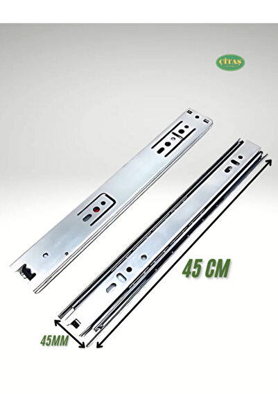 ÇİTAŞ 45 CM BİLYELİ TELESKOPİK STOPERLİ-FRENLİ ÇEKMECE RAYI (4.5 CM GENİŞLİK)
