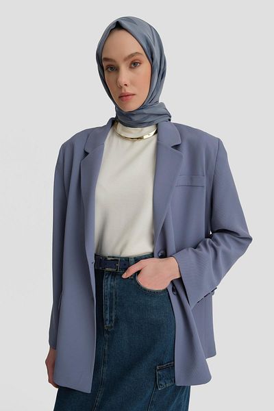 Armine Jachetă Blazer Gri Albastru - Două Nasturi, Model 24kh5731