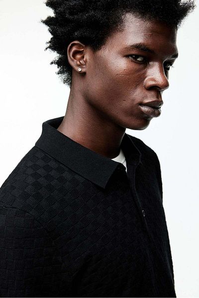 H&M Slim Fit Textured-knit polo shirt