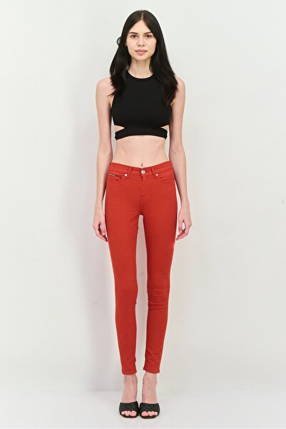 Tommy Jeans Women Regular Fit Brand Logo Stretchable Straight Leg Jeans, Red