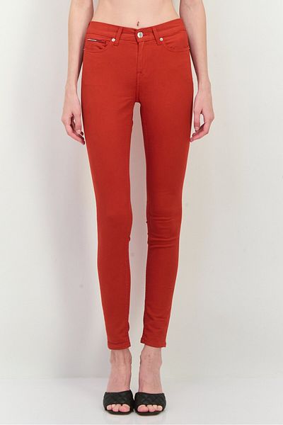 Tommy Jeans Women Regular Fit Brand Logo Stretchable Straight Leg Jeans, Red