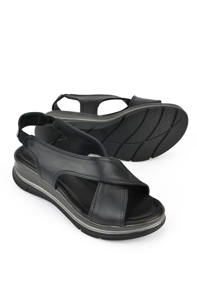 Ziya Γυναικεία σανδάλια από γνήσιο δέρμα - Wedge Heel, Μαύρο 1511020Z2562