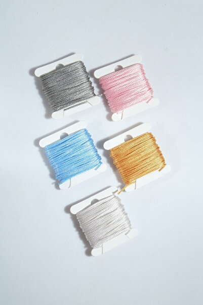 Eskişehir hobi sanat 5 ألوان 1 مم حبل المظلة - سوار مكرامية بطول 5 أمتار ومجموعة مسبحة (إجمالي 25 مترًا)