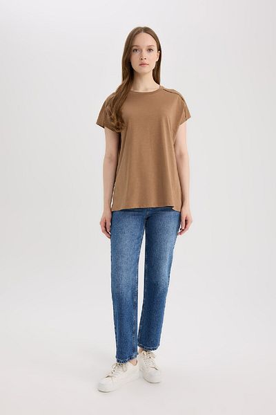 DeFacto Crew Neck Flared Cotton Short Sleeve T-Shirt E4367Ax25Sm