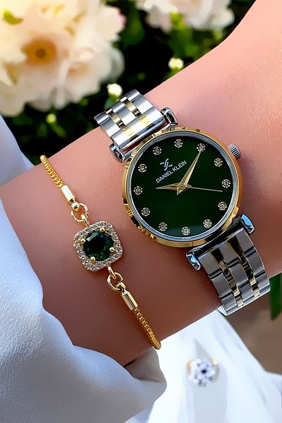 Daniel Klein 100% Original Valentine's Day Lover's Gift Green Dial Women's Wristwatch Bracelet Gift