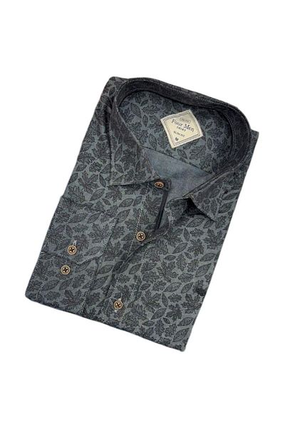 EREN STYLE Cămașă pentru bărbați cu mânecă lungă, gri din bumbac (Slim Fit Fit)