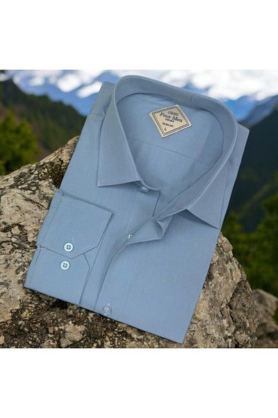 EREN STYLE Cămașă pentru bărbați cu mânecă lungă, albastră, din bumbac (Slim Fit Fit)