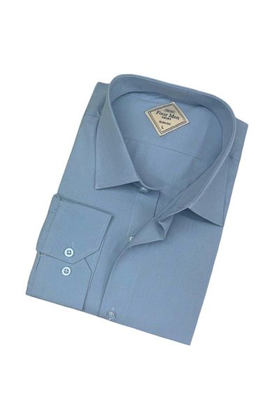EREN STYLE Cămașă pentru bărbați cu mânecă lungă, albastră, din bumbac (Slim Fit Fit)