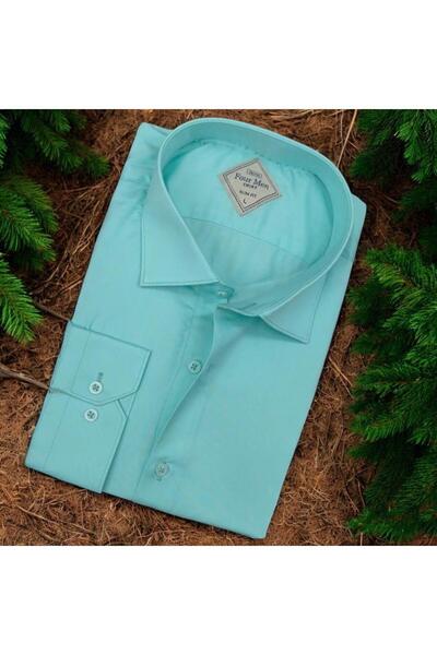 EREN STYLE Pamuk paketa muške košulje dugih rukava u mint boji (uzorak Slim fit)