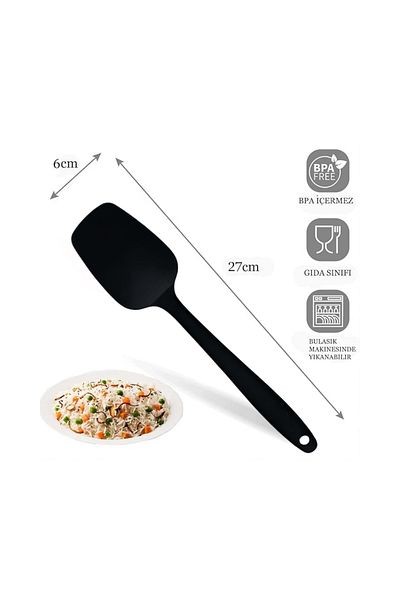 Tohana Silicone Spoon Spatula 27 cm Black - Ergonomic, Non-Stick, Durable