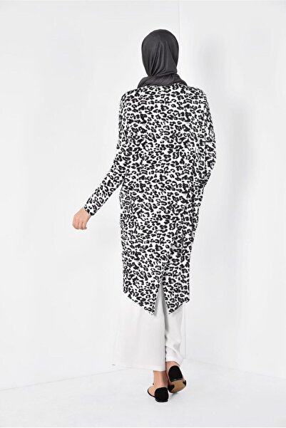TRENDTESETTÜR Women's Black (Black-Grey) Asymetric Cut Leopard Pattern Tunic 4918
