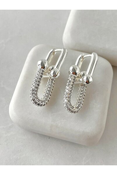 Silver 925 Ayar Gümüş Hediye Taşlı Zincir Küpe